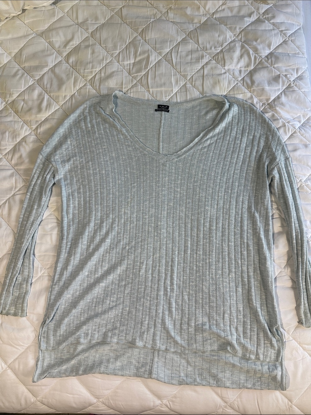 Urban Outfitters Light Mint Ribbed V-Neck Long Sleeve Top